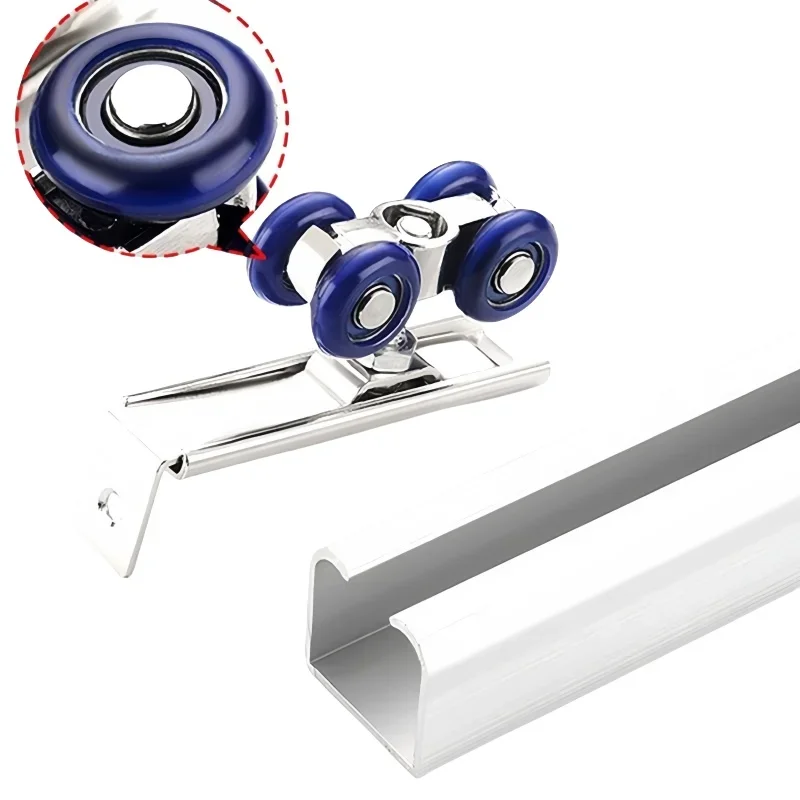2pcs/set Sliding Door Roller Hardware Pocket Door Pulley 4 Wheels Wood Hidden Door Hanging Wheels Wardrobe Rail Track Pulley