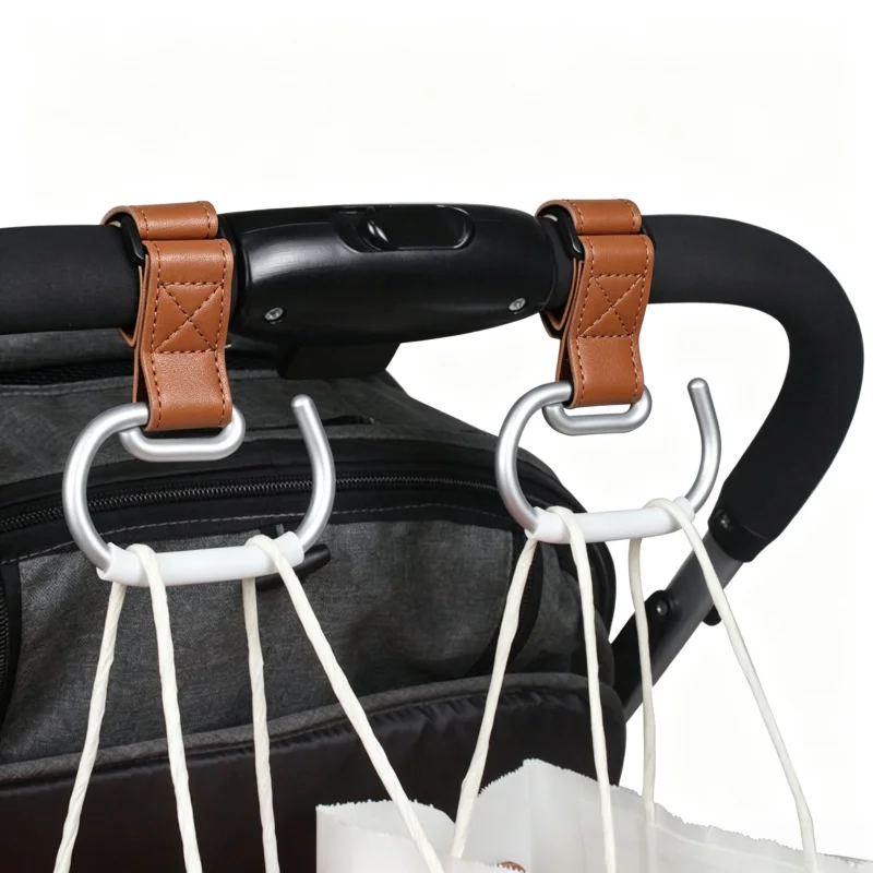 Baby Stroller Hooks Solid Color PU Leather Hanging Hook Heavy Duty Kids Cart Organizer Stroller Accessories Bicycle Accessories image 3