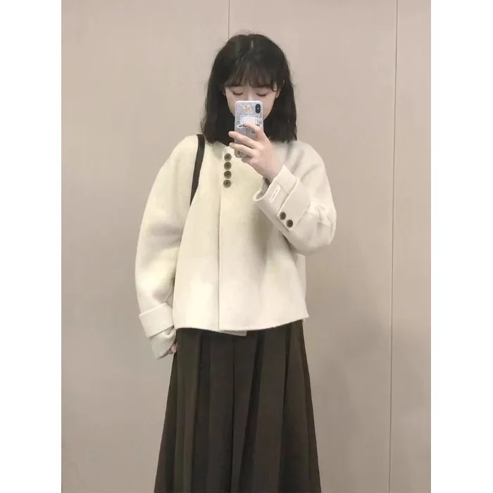화이트 트위드 재킷 여성용 겨울 니트 플리스 캐주얼 여성스러운 장식 실루엣 슬림핏 프로페셔널 여성스러운 스타일리시