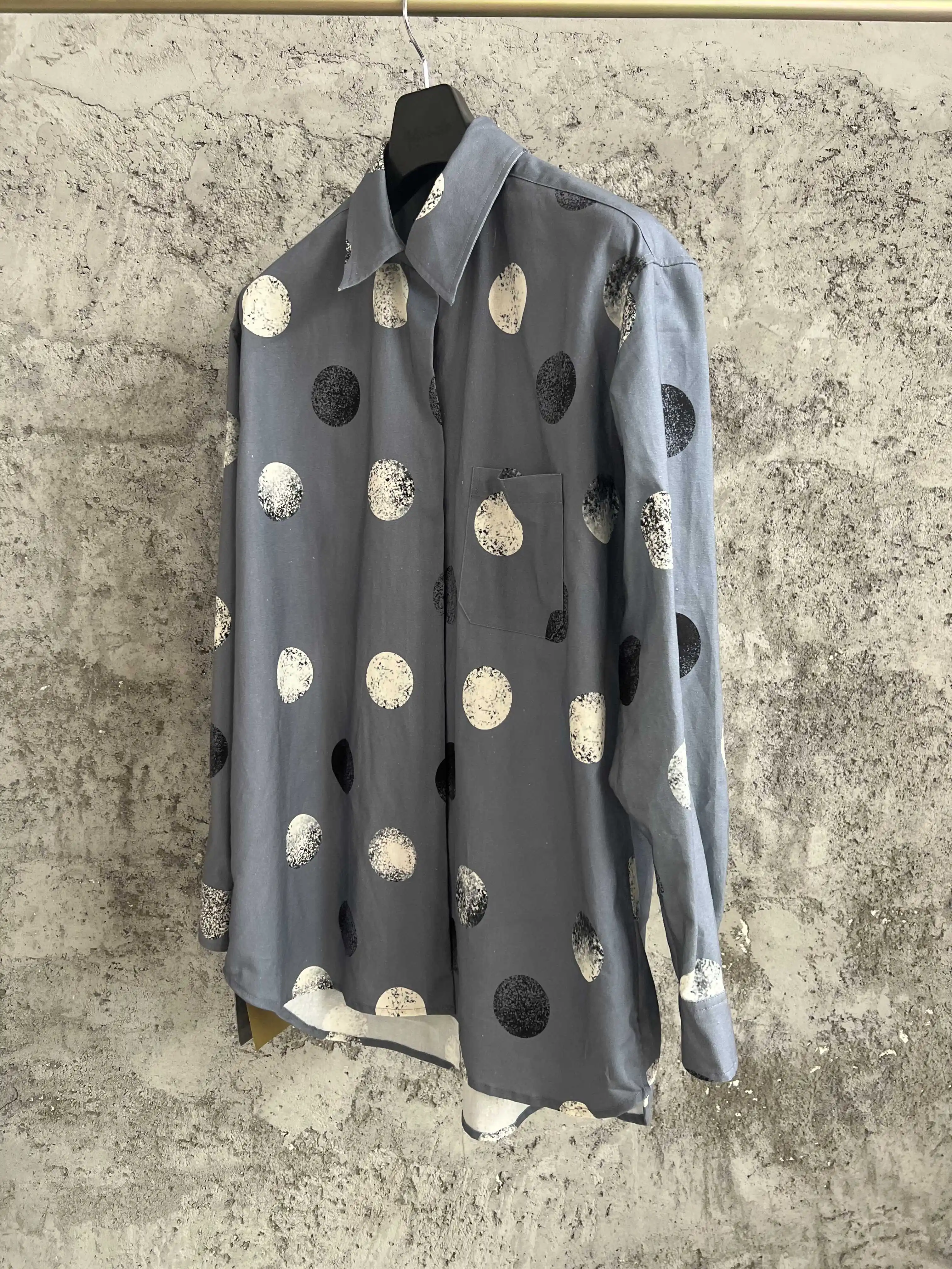 Original design, linen polka dot print designer long-sleeved shirt, loose and large size