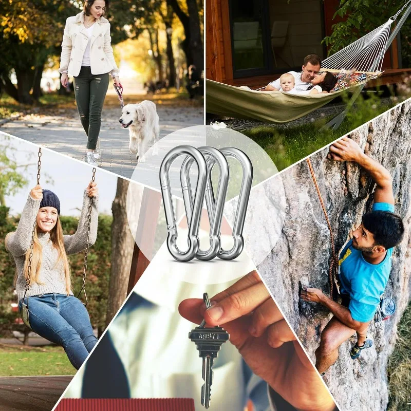 20/1 قطعة الفولاذ المقاوم للصدأ الربيع المفاجئة حلقة تسلق M4 M5 M6 M7 M8 وصلة سريعة قفل حلقة مشبك سلاسل المفاتيح التخييم في الهواء الطلق الربيع المفاجئة