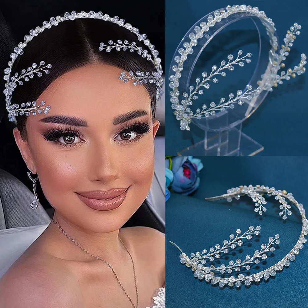 

DZ102 Clear Crystal Wedding Headband Elegant Bride Headpiece Fashion Bridal Tiara Headdresses for Girlfriend Women's Hair Band