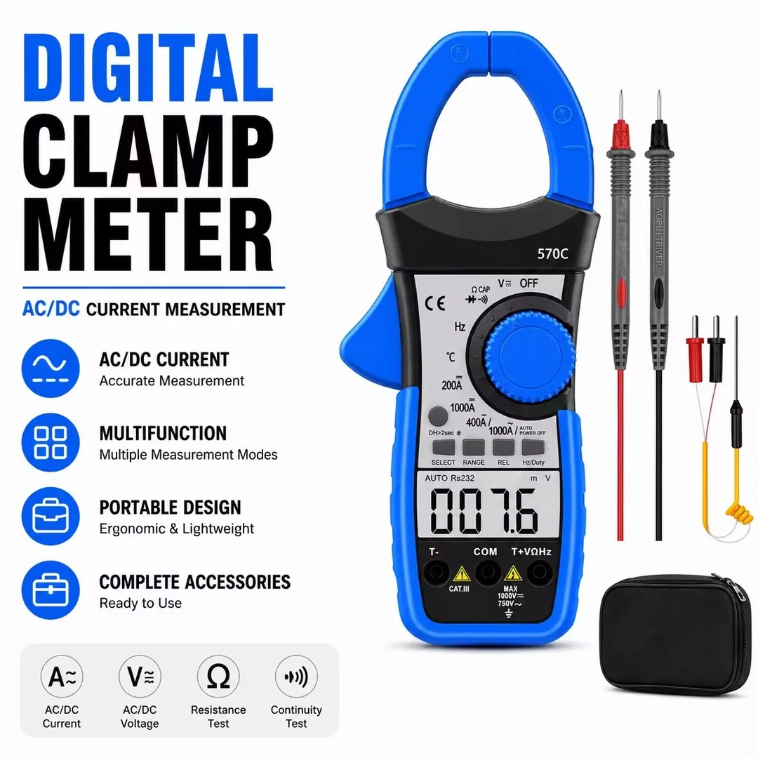 HOLDPEAK 1000A True RMS AC/DC Pinza Amperimétrica Profesional con Rango Automático, NCV, Retroiluminación, Retención de Datos, Voltaje, Amperaje, Ohmios, Capacitancia y Temperatura para Electricistas y Automoción