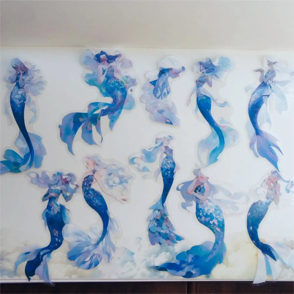 10pcs Ocean Fairy Tales Mermaid Foam Style PVC Sticker Scrapbooking DIY Gift Packing Label Decoration Tag