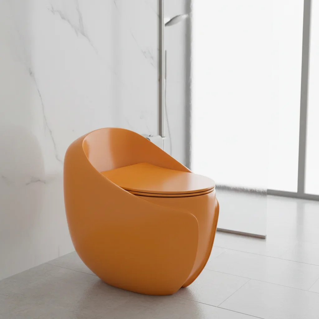 xx-Hotel Home Sanitary Ware Luxury Design Orange Floor Mounted Egg Shape Bathroom Tornado Super Siphonic Piece Toilet Commode