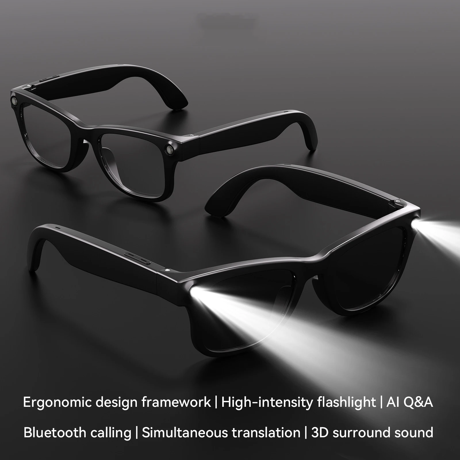 

Smart Bluetooth Audio Glasses with High-Intensity Flashlight, AI Translator & 3D Surround Sound, Ergonomic Wireless Eyeglasses