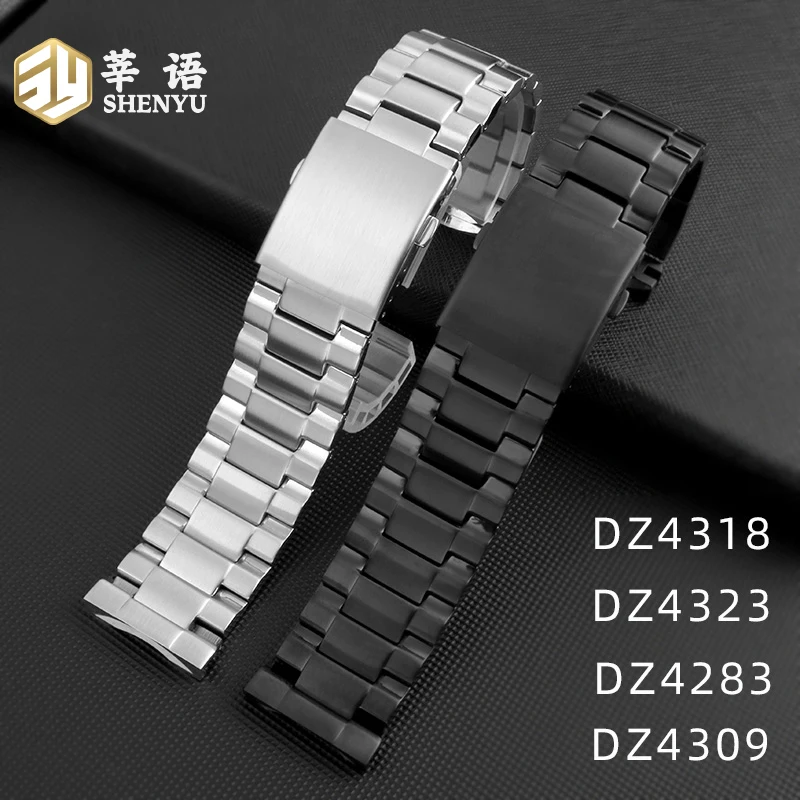 Shenyu stainless steel strap For Diesel watch DZ4318 4323 4283 4309 large dial metal bracelet 26mm black silver watchbaand belt