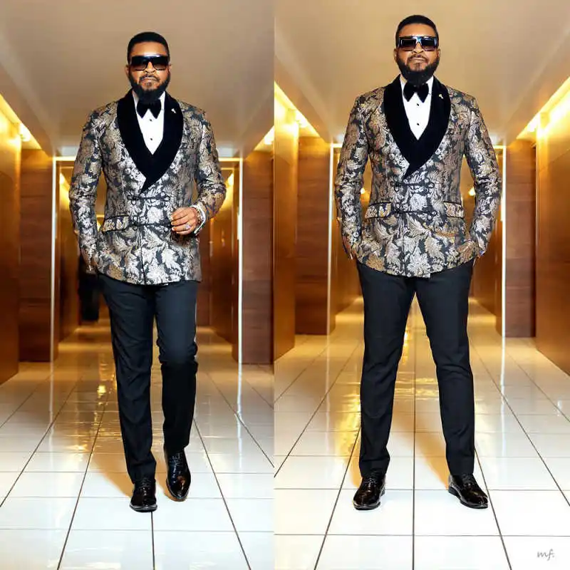 الجاكار الرجال الدعاوى 2 قطعة سترة السراويل شال التلبيب مزدوجة الصدر مناسبات رسمية الأعمال مكتب ارتداء مخصص