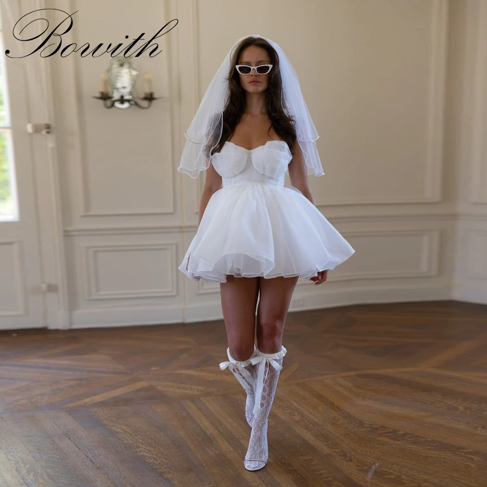 

Bowith Mini Wedding Dresses Sweetheart Strapless A-Line Bridal Dresses Above Knee Wedding Party Dresses Customzied