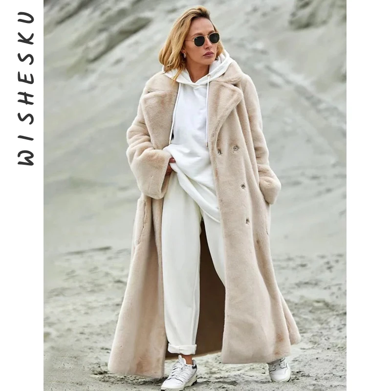 

2025 Autumn and Winter Thick Long Suit Collar Imitation Mink Fur Coat Furry Integrated Faux Fur Windbreaker for Women