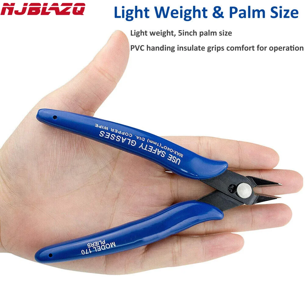 NJBLZQ คีมเหล็กคาร์บอนคีมสายไฟเครื่องตัดตัดด้านข้าง Snips Flush Pliers Nipper บ้านเครื่องมือสีฟ้า