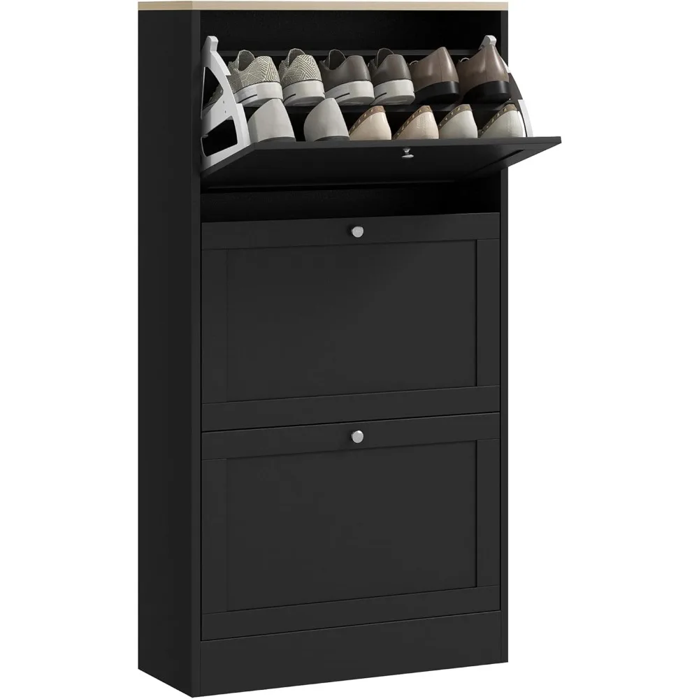 

Narrow Shoe Storage Cabinet for Entryway with 3 Flip Drawers and Adjustable Shelves, Shoe Rack Organizer for 18 Pairs of Shoes