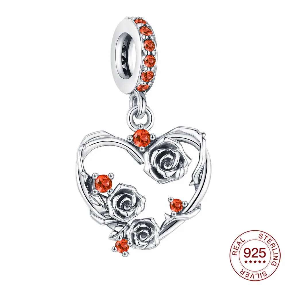 Charms Original Thorn Rose Herz-förmigen Anhänger S925 Sterling Silber Bead Fit Armbänder Diy Für Frauen Edlen Schmuck Liebe geschenk