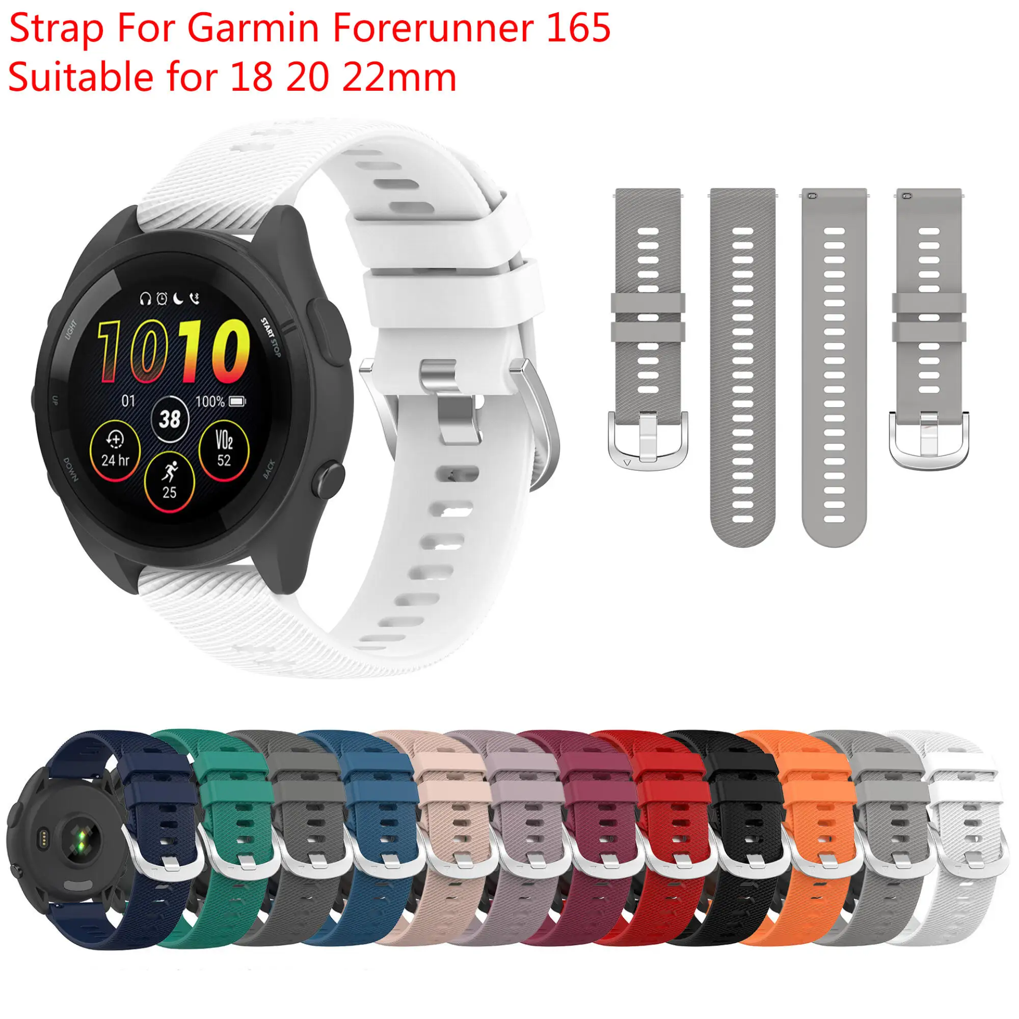 Suitable for Garmin watch waterproof strap accessories with 18 20 22mm diagonal pattern silicone monochrome strap