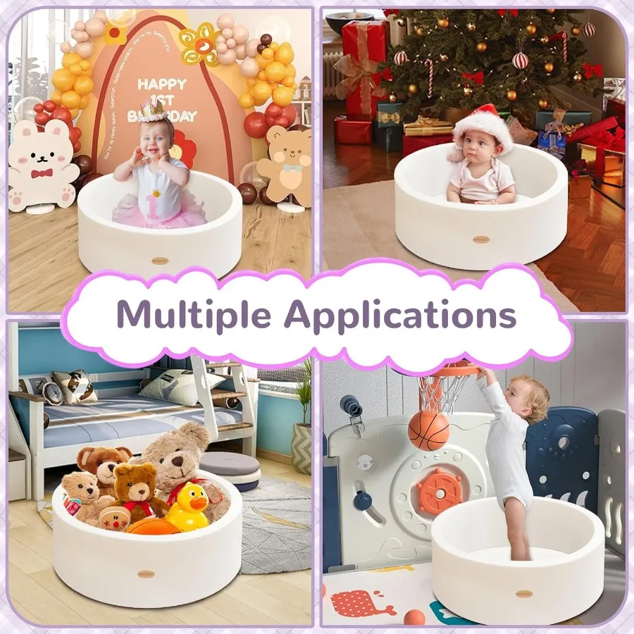 Baby Ball Pit 27,6 "bolsas redondas suaves de espuma viscoelástica, bolas no incluidas, parque infantil para interiores y exteriores para bebés y niños pequeños, gran regalo f