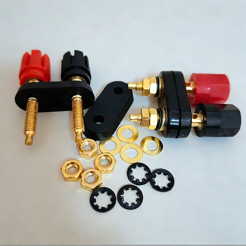2PCS Power Amplifier Terminal Double Position Red Black Double Hexagonal Double Plum Blossom Head4mm Banana Socket Alloy Copper
