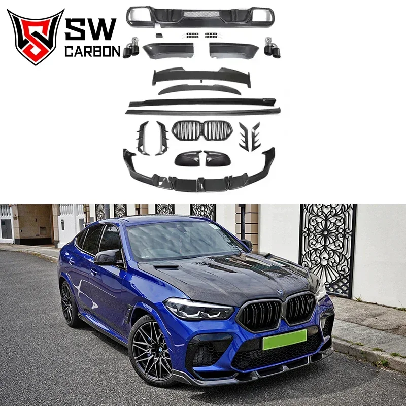 Carbon Fiber LD Style Body Kit für  F96 X6M X6 Wettbewerb 2019-2023 Front stoßstange Lippen grill Motorhaube Spoiler Diffusor