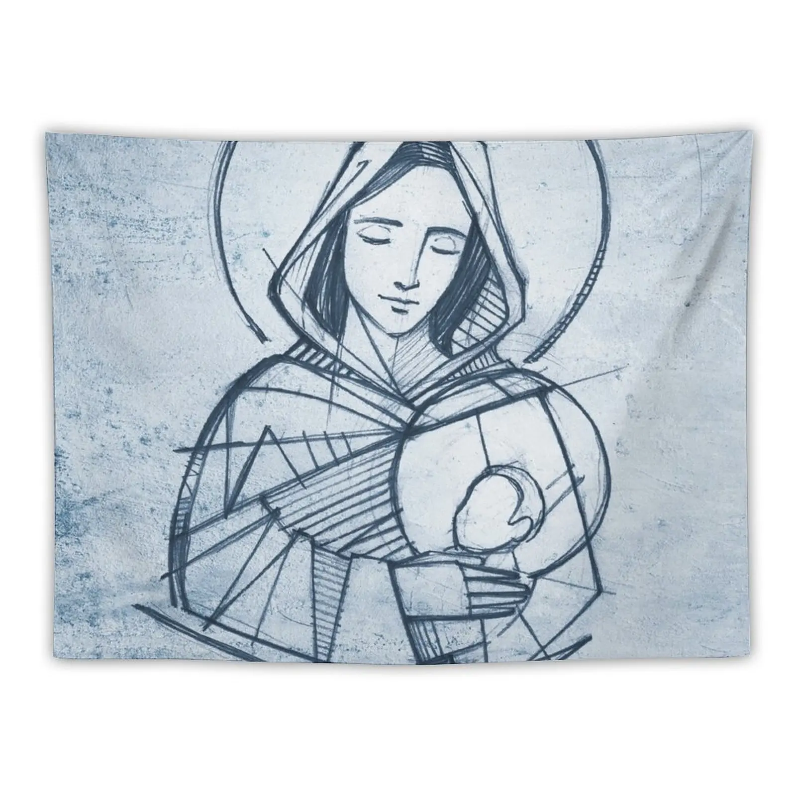 New Virgin Mary and baby Jesus hand drawn pencil illustration Tapestry Tapestry Wall Hanging Carpet On The Wall Cute Room Things