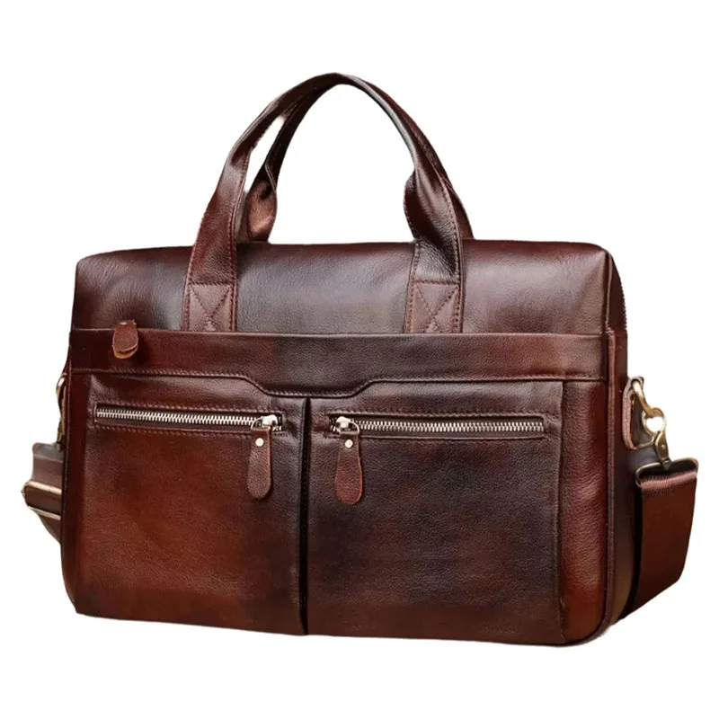 ธุรกิจหนังวัวแท้กระเป๋าเอกสารขนาดใหญ่ความจุ Man กระเป๋าแล็ปท็อปหนังแท้ Multifunctional ชาย Tote หรือกระเป๋าสะพาย
