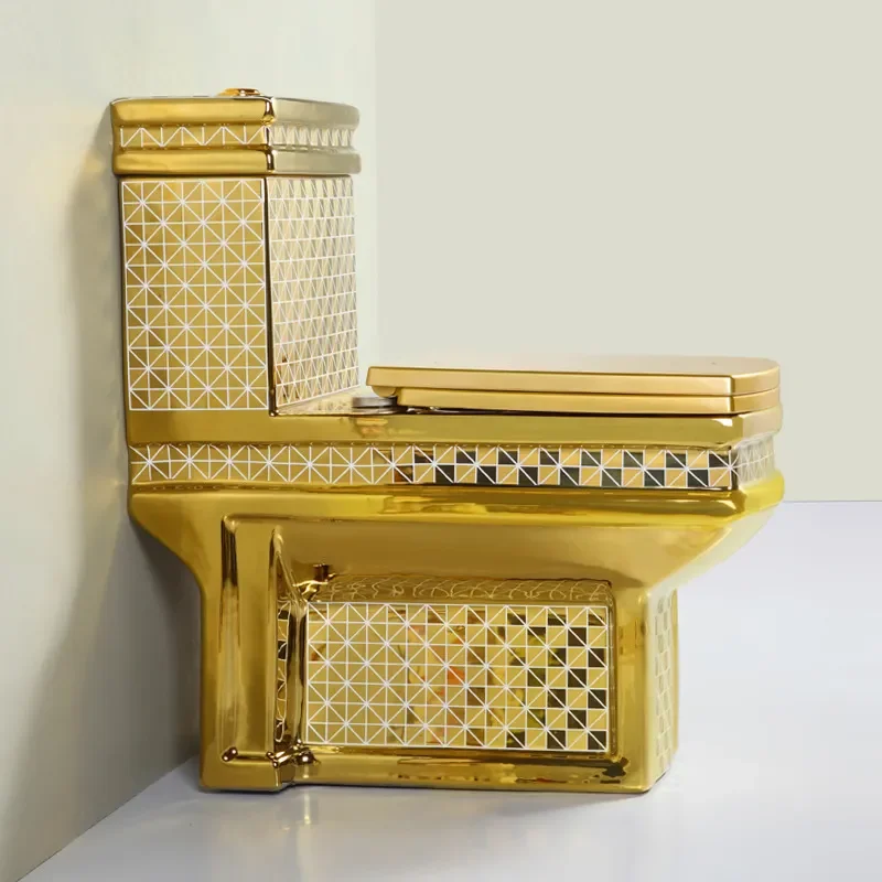 أدوات صحية للمرحاض المتكاملة الذهبية الفاخرة مع مرحاض حمام سيراميك التنين الذهبي، مناسبة للفندق