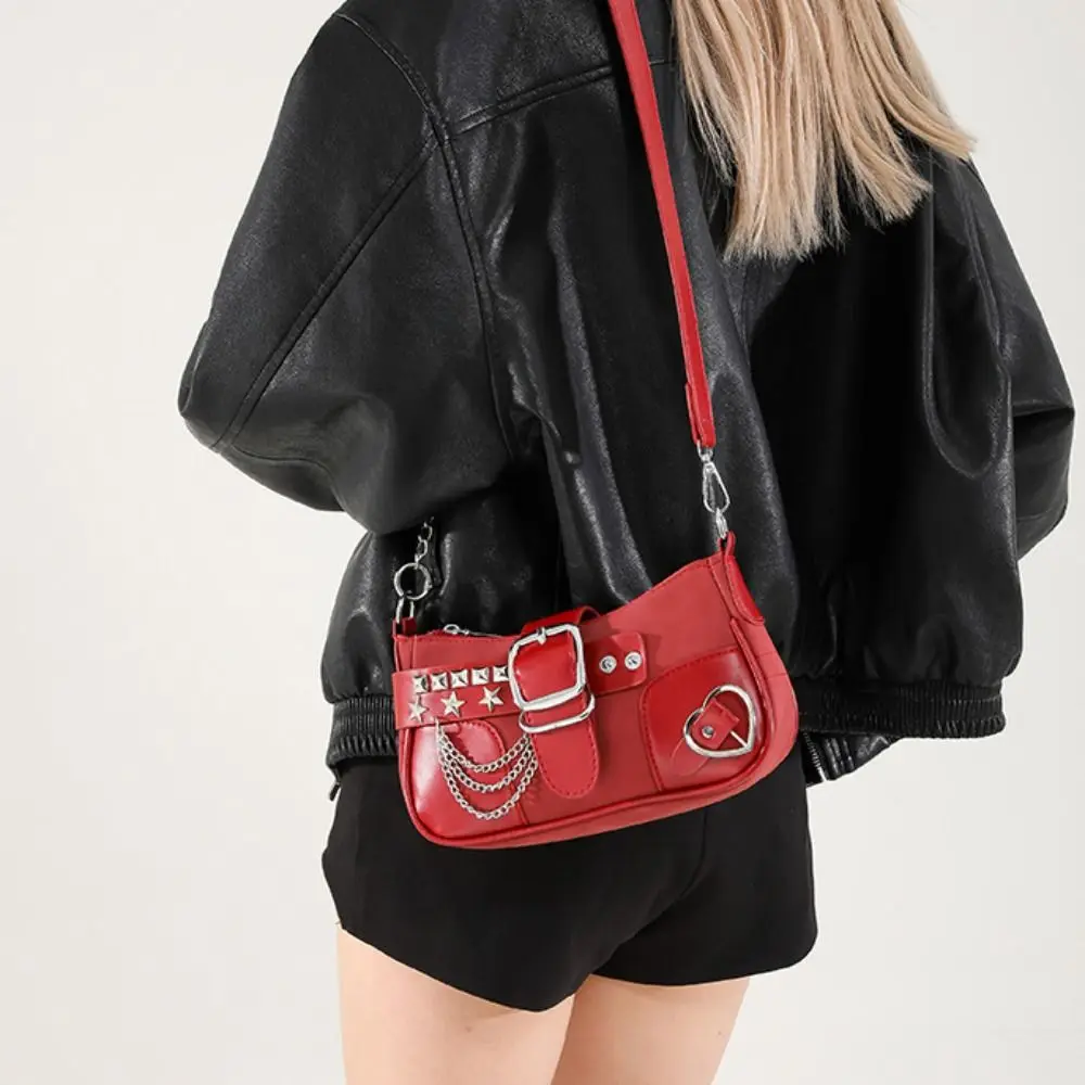 

Temperament Korean Style Y2k Underarm Bag Star Pu Leather Punk Shoulder Bag Vintage Metal Buckle Women's Handbag Outdoor