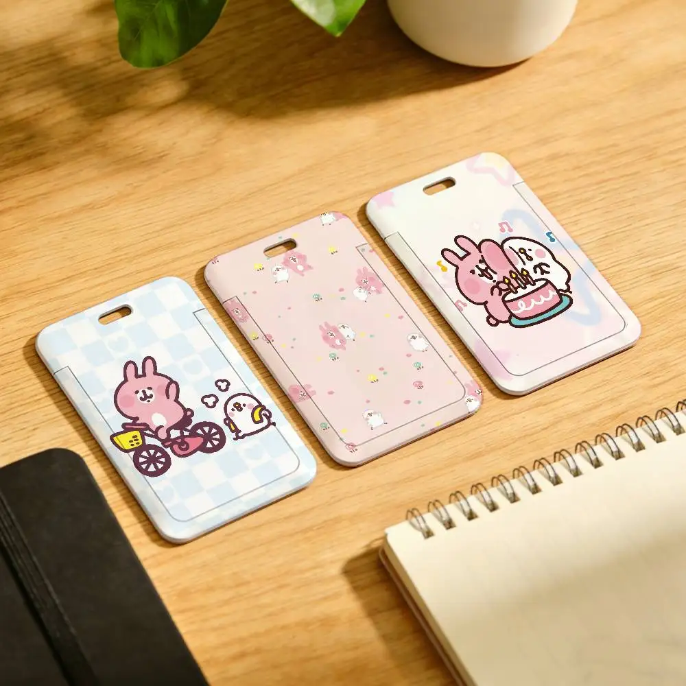K-KaNaHei Cartoon Kawaii Lanyard Pull Back Clip Holder and Card Holder Rotating Back ID Card Family Gift