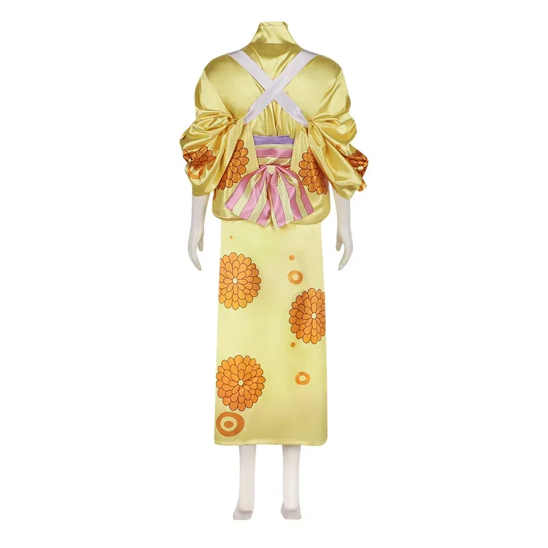 

Kikunojo Cosplay Costume Printed Yellow Kimono One Anime Piece Role Play Uniform Halloween Carnival Dressing For Womenf;5,m'7.d;