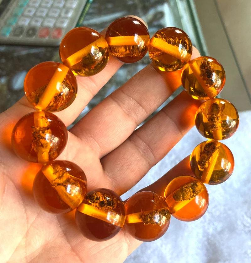 

Certificate 20mm Natural Yellow Mexican Amber Beeswax Bracelet