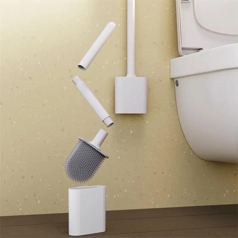 Flexible Silicone Toilet Brush with Holder, Leakproof, Soft Toilet Bowl Cleaner, Bathroom Wall Mounted, Cleaning Brush