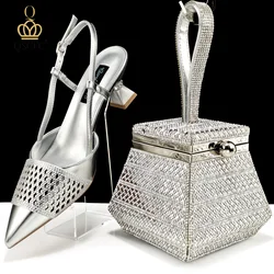 Fashion Three-Dimensional Hard Bag Sequins Decoration Lady Fashion Elegant Shoes and Bag Set Women Shoes