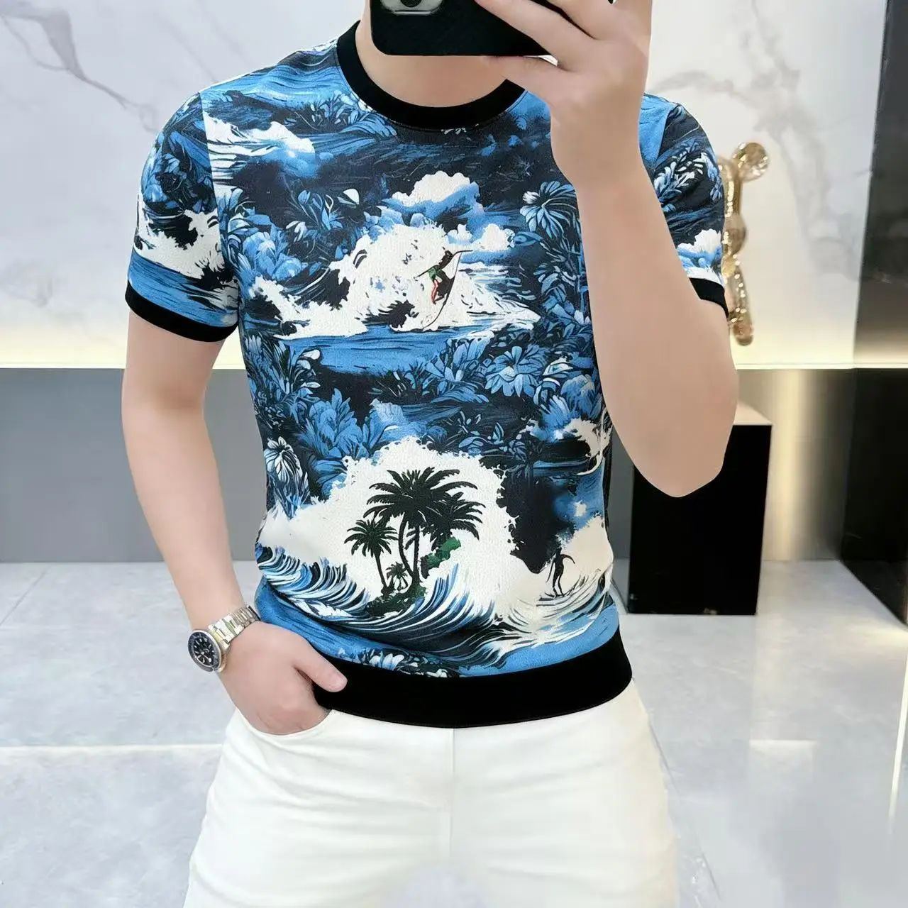 Coolness Breathable T Shirt For Men Short Sleeve 3D Digital Print Summer Quality Polyester Elastane Stretchy Camisetas De Hombre