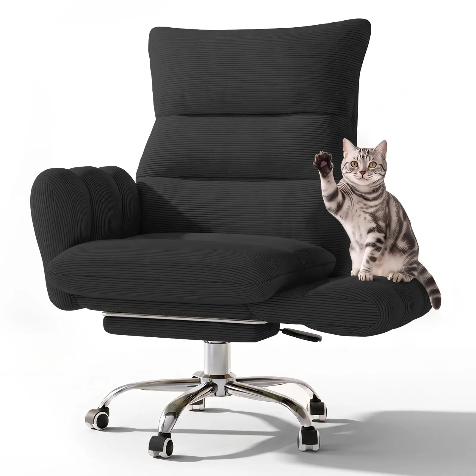 Cross Legged Office Chair, Cloud Desk Chair with Flip-Up Arm Rests, Foot Rest, Wide Seat, Comfy Executive Ergonomic