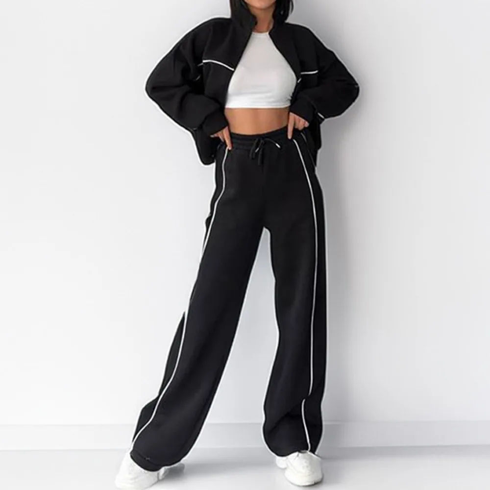Women Two Piece Sets Tracksuit Outfit Jacket Sweatshirts Pocket Drawstring Long Pants Suit Thick Casual Office Lady Autumn image 3