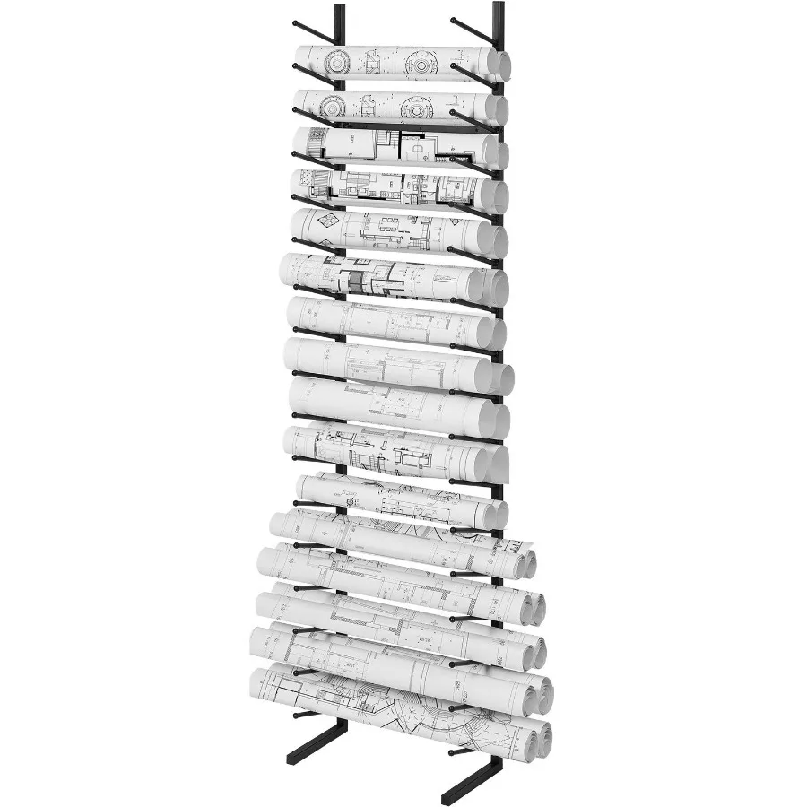 

VEVOR Blueprint Storage Rack Hanging Poster Display Rack 16-Tier Vertical Blueprint Roll File Holder 2 Rolls/tire Roll File Sto