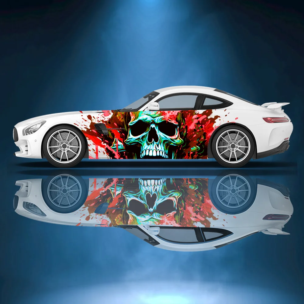 

Цветной череп, сказочная область, автомобильные виниловые наклейки, самоклеящаяся наклейка из ПВХ, подходит для грузовиков, внедорожников, Декор, автоаксессуары, подарок