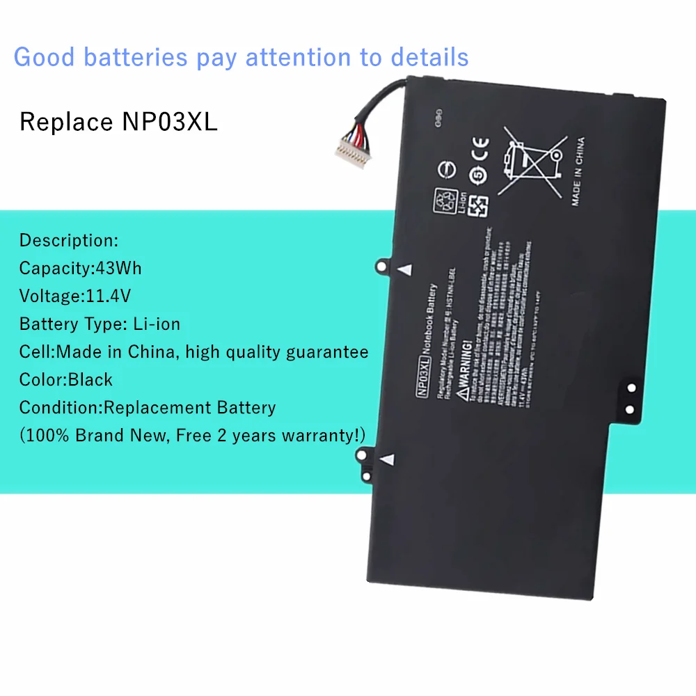 NP03XL Laptop battery For HP Pavilion TPN-Q146 TPN-Q147 TPN-Q148 TPN-Q149 HSTNN-LB6L 760944-421 HSTNN-UB6L 760944-541