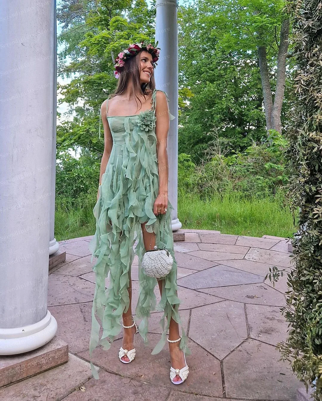 Spaghetti Straps Sage Green Chiffon Dresses For Women Elegant Women\'s Dresses For Party 2023 Summer Dresses With Tassels