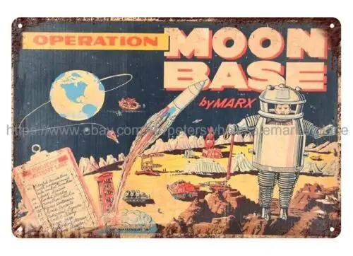 Childhood toy 1962 MARX OPERATION MOON BASE PLAYSET play room metal tin sign