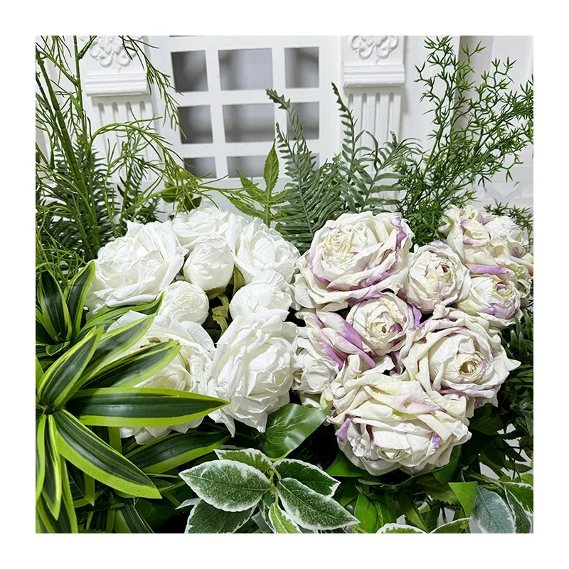 Popular Hope Series 8-piece hand-tied baked corner rose artificial bunch of roses for wedding decoration