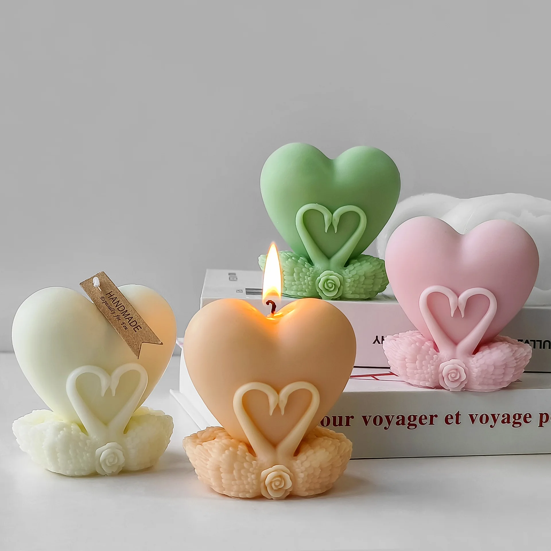 3D Swan Heart Candle Silicone Mold Valentine's Day Handmade Gifts SwanPlaster Resin Ornaments Mould Soap Candle Making Supplies