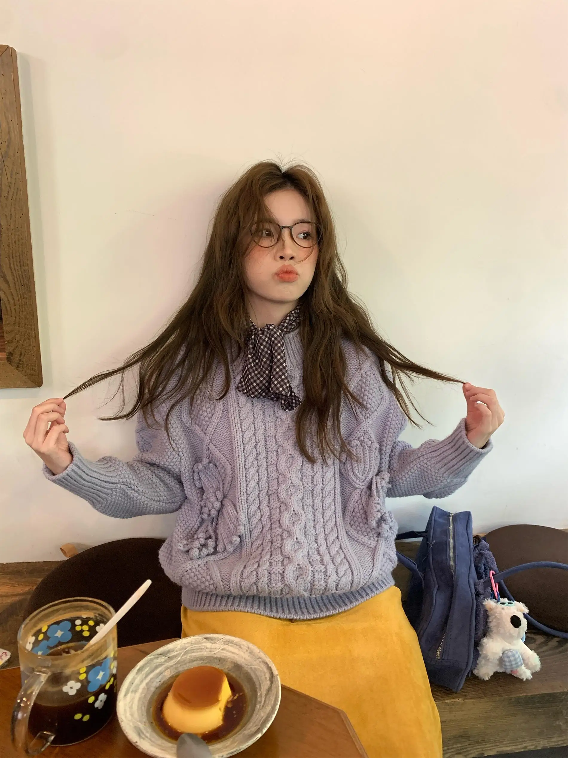 

Thi Вязаный тяжелый рабочий свитер ручной работы с крючками и цветочным принтом, цельное пальто с высоким ammage для женщин, зимний сезон