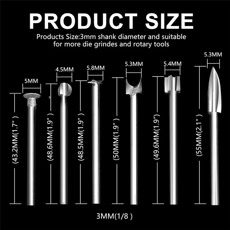 

【HOT】Wood Carving Tools Set 6 Different Drill Bits DIY Carving Crafts Shape 3Mm Shank Diameter Sturdy Steel Culpture Tool Kit