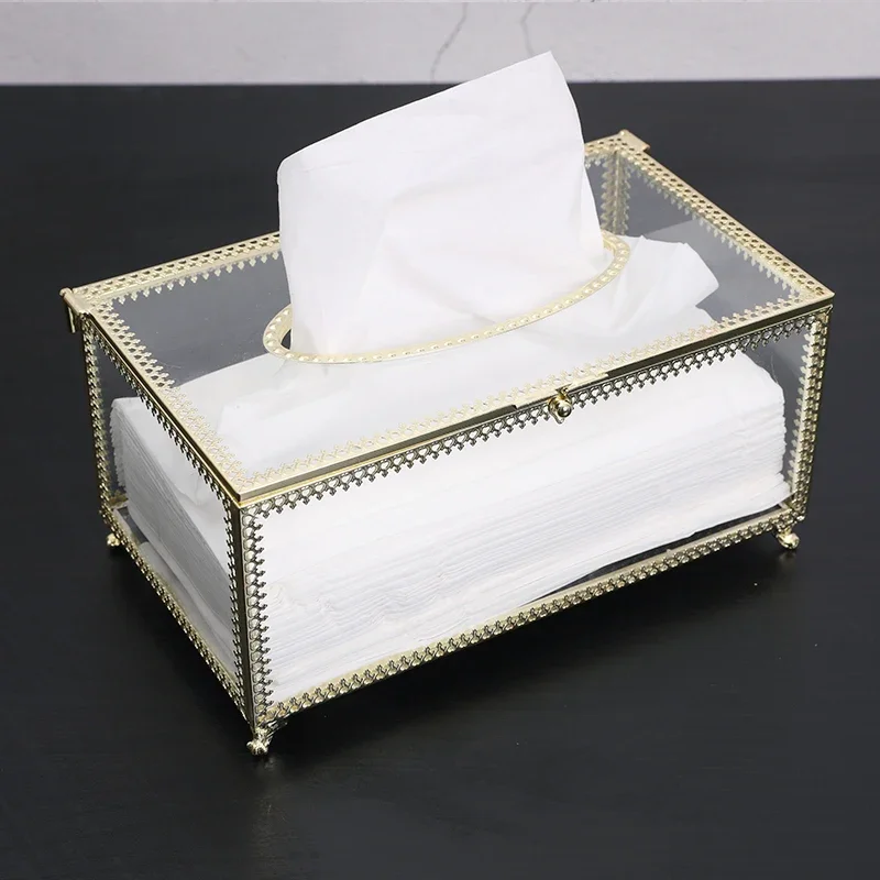 

European Creative Glass Tissue Box Simple Living Room Household Transparent Tissue Box Nordic Luxury Light Luxury Napkin Tray