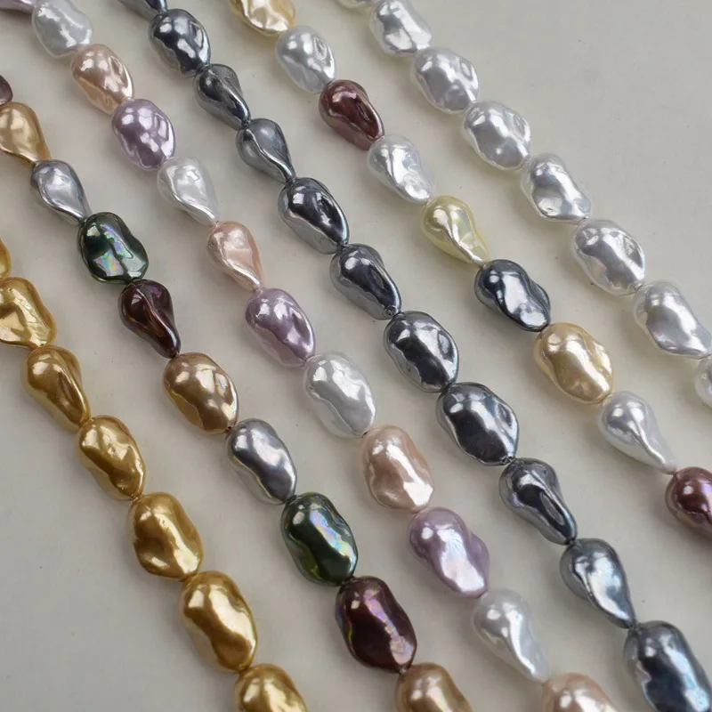 Iridescent Shell Pearl Beads with Mirror-Finish Irregular Colors DIY Jewelry Materials for Necklace Accessories String Included