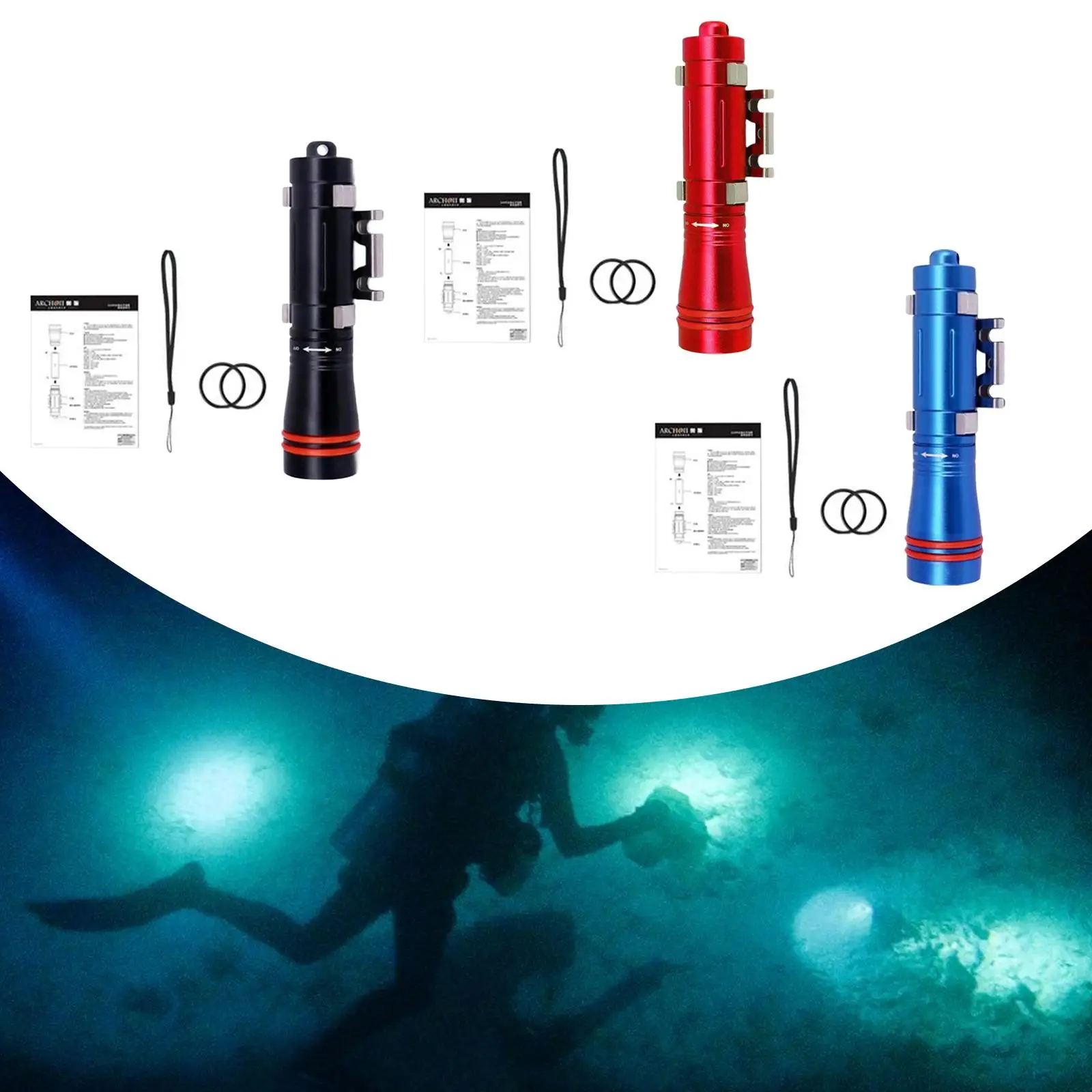 

Diving Flashlight Aluminum Alloy Flash Light Waterproof Underwater Light for Outdoor Backpacking Night Diving Caving Snorkeling