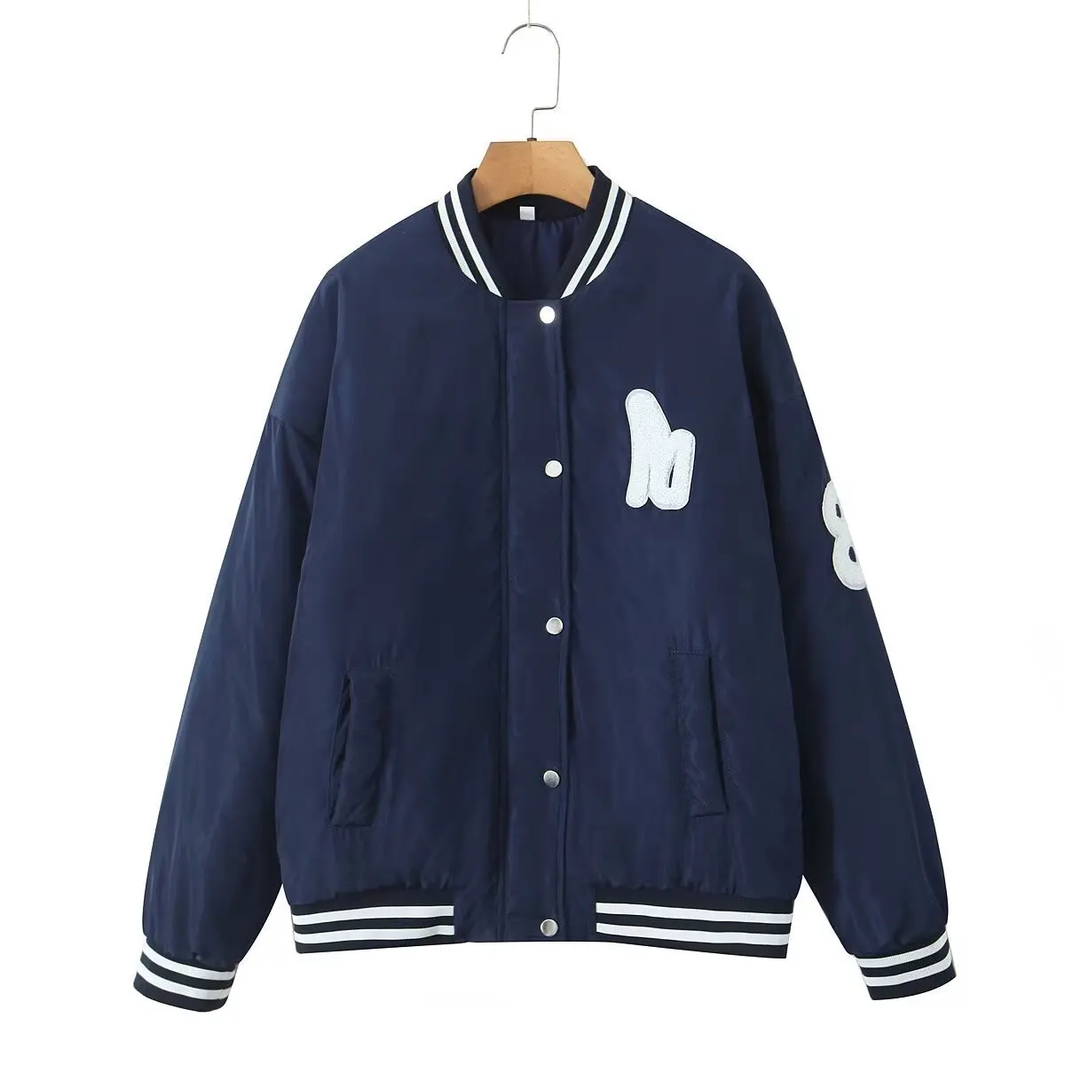 

Зимняя новая стильная свободная бейсбольная куртка, хлопковое пальто с v-образным вырезом, лоскутная вышивка, женская модная верхняя одежда в европейском стиле