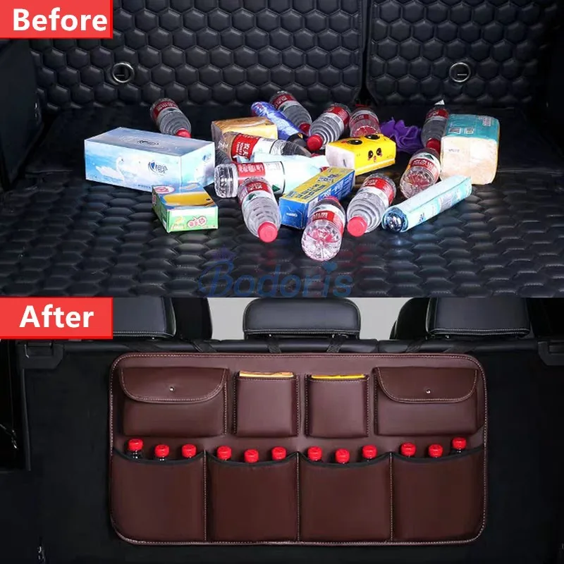 Interior PU Leather Car Rear Seat Back Storage Bag Multi-use Car Trunk Organizer Auto Stowing Tidying SUV MPV Sedan Accessories