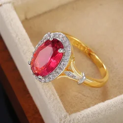 Noble Women Ring Oval Shaped Rose Red Cubic Zirconia Anniversary Gift Retro High-Quality Jewelry Wholesale/Drop Shipping