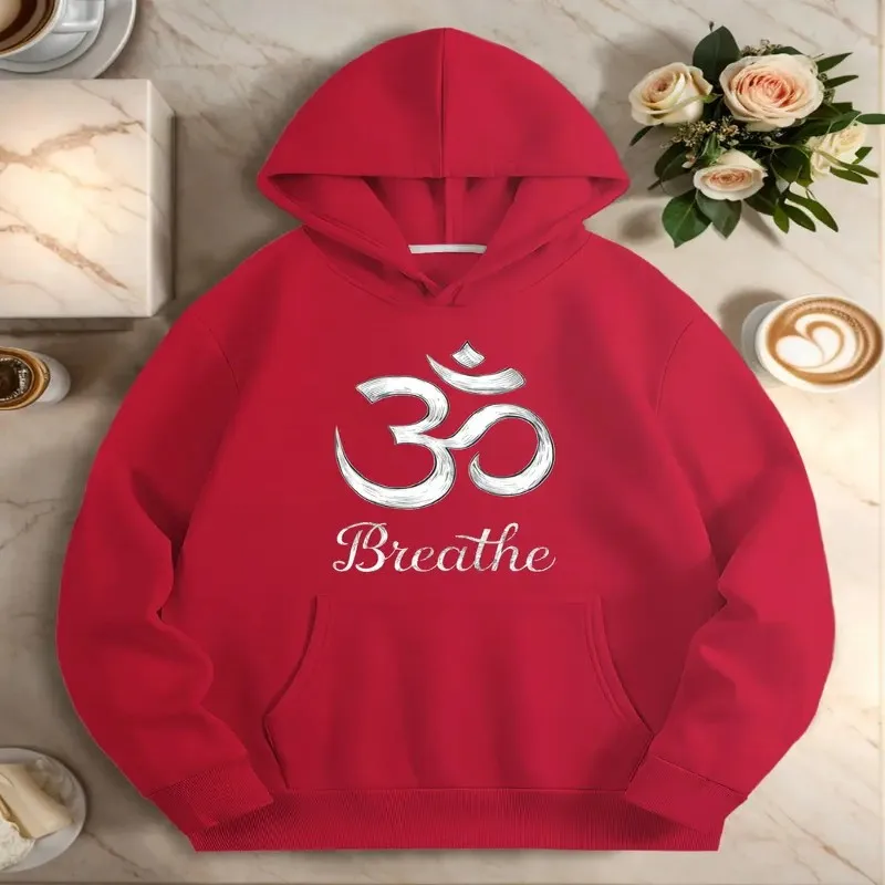 

Текстовая осенне-зимняя одежда, женский свитшот большого размера, женский индуистский дизайн с символом, дышащий топ больших размеров из дышащей хлопчатобумажной ткани Y2k