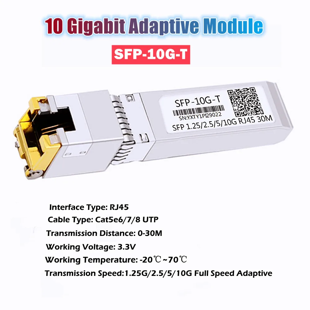 SFP-10G-T 10 Gigabit Electrical Interface RJ45 Optical Power Transfer Module SFP-GE-T 1000M Adaptive Fully Compatible Module